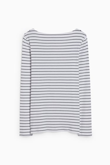 Femmes - Haut à manches longues basique - à rayures - blanc / bleu