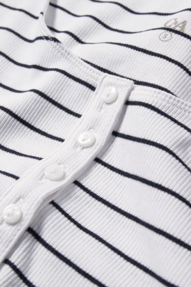 Dámské - Tričko s dlouhým rukávem basic - pruhované - bílá/modrá