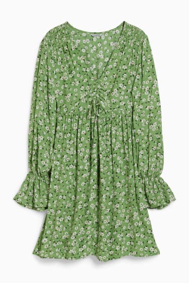 Dospívající a mladí - CLOCKHOUSE - šaty - s květinovým vzorem - světle zelená