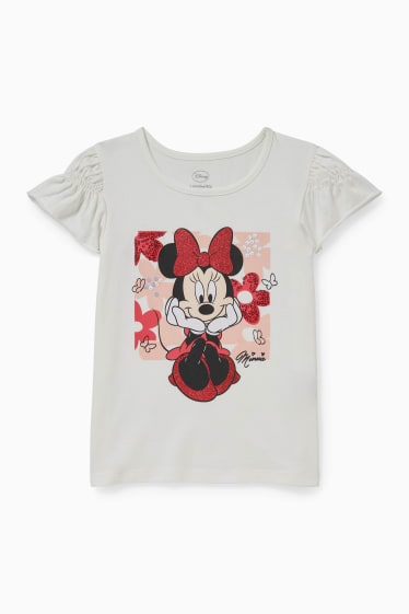 Kinder - Minnie Maus - Kurzarmshirt - Glanz-Effekt - cremeweiß