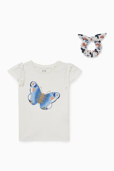 Bambine - Set - maglia a maniche corte e scrunchie - 2 pezzi - bianco crema