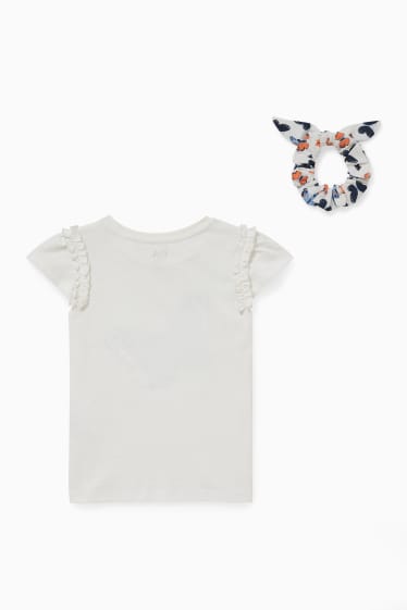 Kinder - Set - Kurzarmshirt und Scrunchie - 2 teilig - cremeweiß