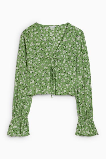 Dames - CLOCKHOUSE - korte blouse - gebloemd - lichtgroen