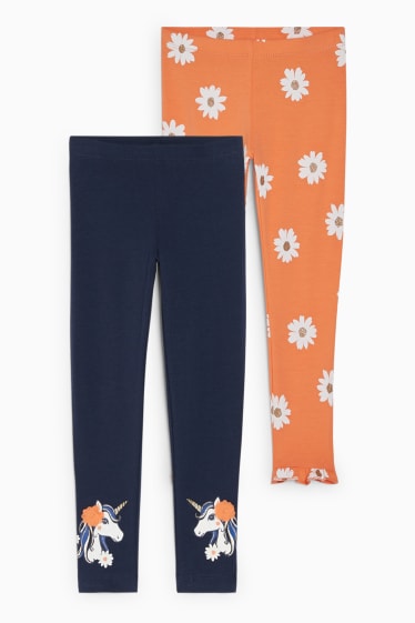 Kinder Mädchen - Multipack 2er - Einhorn - Leggings - geblümt - dunkelblau