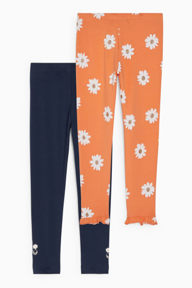 Kinder Mädchen - Multipack 2er - Einhorn - Leggings - geblümt - dunkelblau
