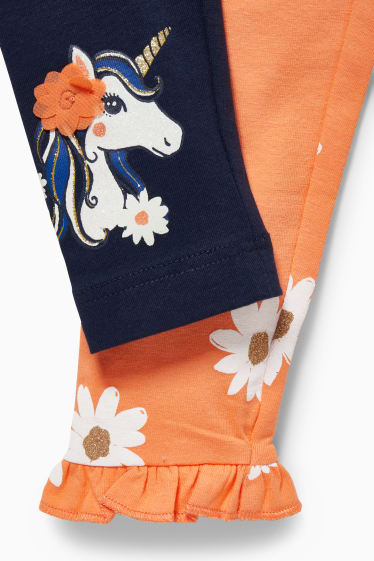 Kinder Mädchen - Multipack 2er - Einhorn - Leggings - geblümt - dunkelblau