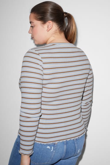 Dames - Longsleeve - gestreept - beige