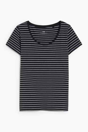 Damen - Basic-T-Shirt - gestreift - schwarz / weiß