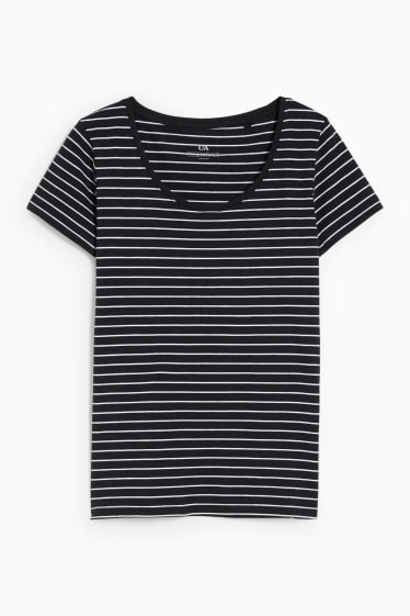 Dames - Basic T-shirt - gestreept - zwart / wit