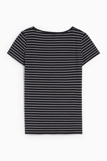 Damen - Basic-T-Shirt - gestreift - schwarz / weiß