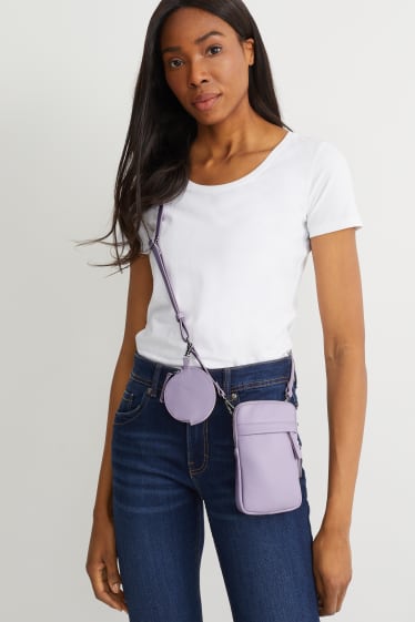 Femmes - Ensemble - pochette pour téléphone et porte-monnaie - synthétique - 2 pièces - violet clair