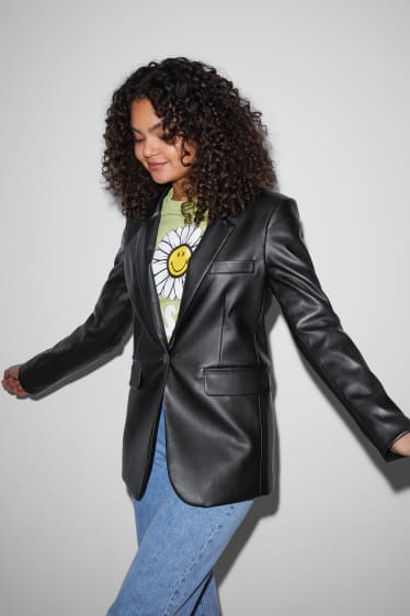 Dames - CLOCKHOUSE - blazer - imitatieleer - zwart