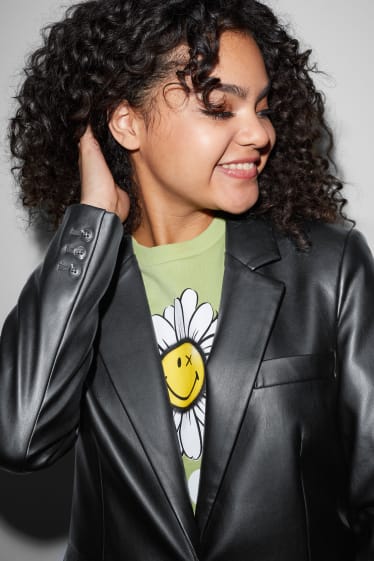 Dames - CLOCKHOUSE - blazer - imitatieleer - zwart