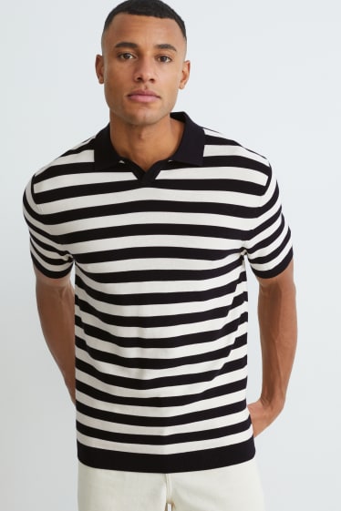 Herren - Poloshirt - gestreift - schwarz / weiß