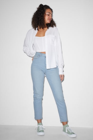 Women - CLOCKHOUSE - mom jeans - high waist - denim-light blue