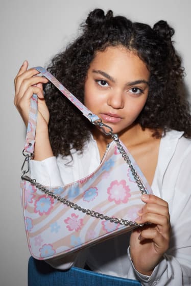Damen - CLOCKHOUSE - kleine Schultertasche - geblümt - rosa