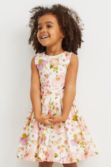 Kinder - Kleid - festlich - geblümt - weiß / rosa
