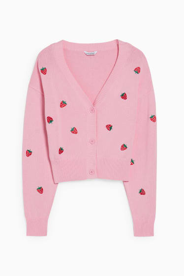 Damen - CLOCKHOUSE - Crop Strickjacke - gemustert - pink