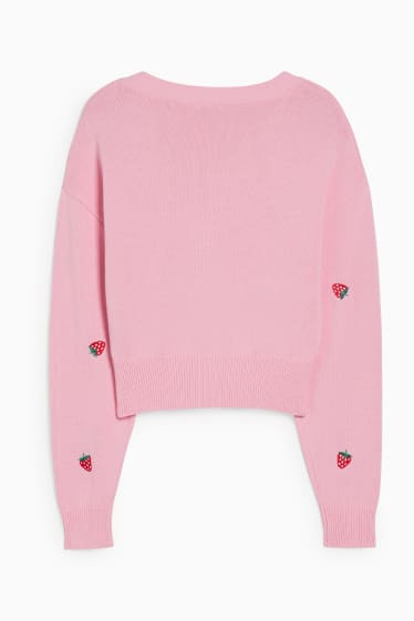 Damen - CLOCKHOUSE - Crop Strickjacke - gemustert - pink
