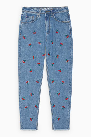 Women - CLOCKHOUSE - slim jeans - high waist - patterned - blue denim