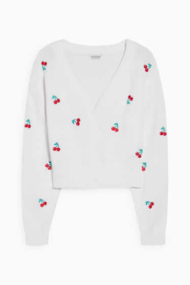 Dona - CLOCKHOUSE - jaqueta de punt crop - estampada - blanc