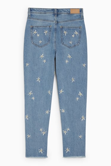 Damen - CLOCKHOUSE - Slim Jeans - High Waist - geblümt - helljeansblau