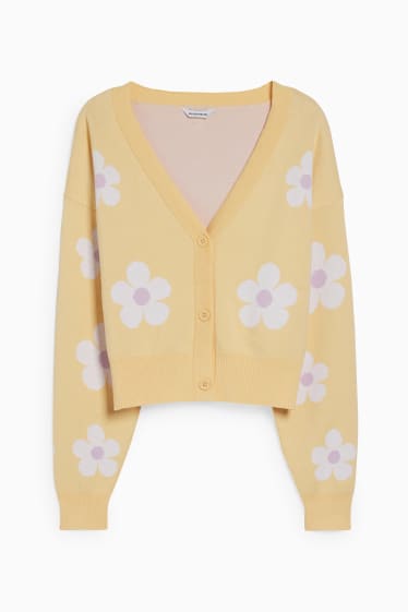 Femmes - CLOCKHOUSE - gilet de maille court - à fleurs - jaune