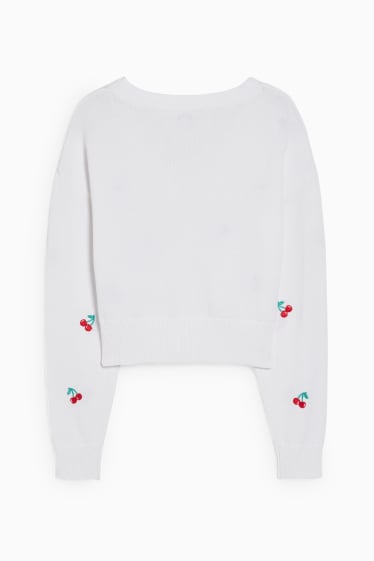 Dona - CLOCKHOUSE - jaqueta de punt crop - estampada - blanc