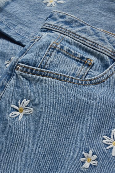 Damen - CLOCKHOUSE - Slim Jeans - High Waist - geblümt - helljeansblau