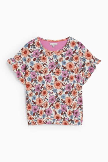 Dětské - Tričko s krátkým rukávem - s květinovým vzorem - krémově bílá