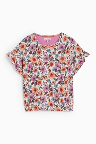 Enfants filles - T-shirt - à fleurs - blanc crème