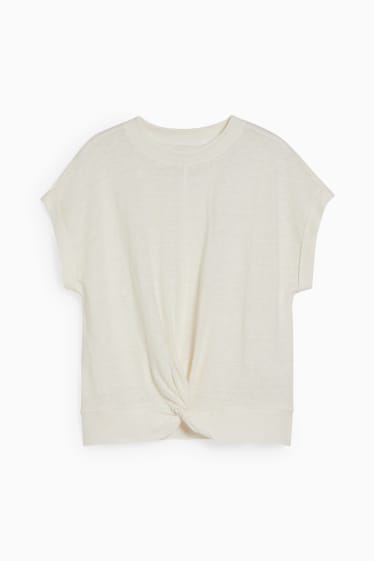 Dětské - Tričko s krátkým rukávem s detailem uzlu - krémově bílá
