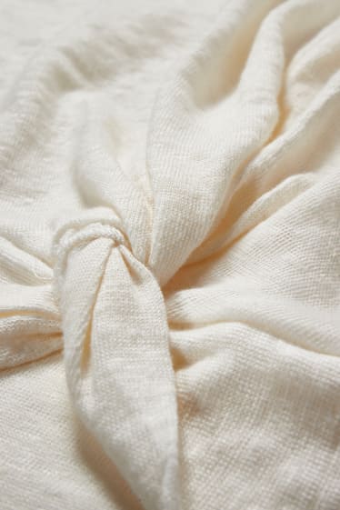 Dětské - Tričko s krátkým rukávem s detailem uzlu - krémově bílá