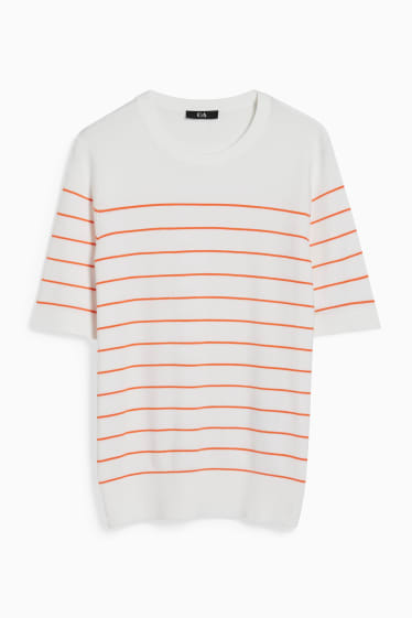 Women - Basic jumper - striped - orange / cremewhite