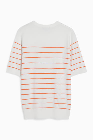 Women - Basic jumper - striped - orange / cremewhite