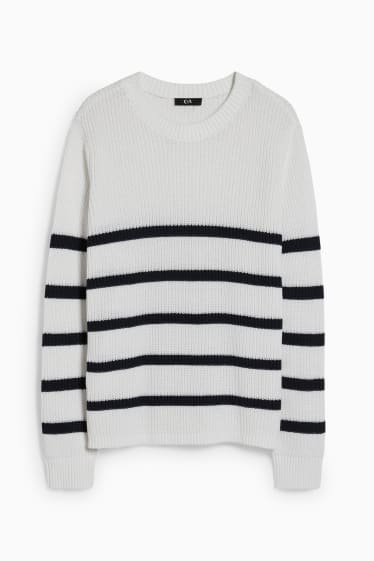 Women - Basic jumper - striped  - snow white