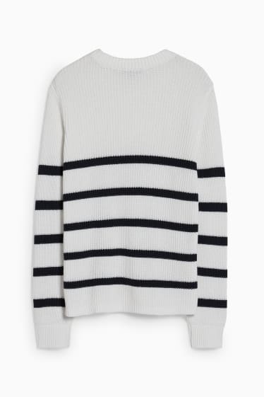 Women - Basic jumper - striped  - snow white