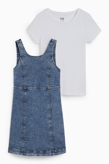 Kinder - Set - Jeanskleid und Kurzarmshirt - 2 teilig - jeansblau