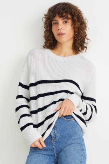 Women - Basic jumper - striped  - snow white