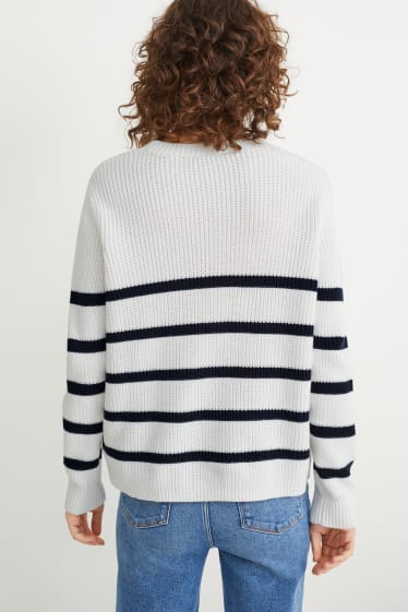 Women - Basic jumper - striped  - snow white