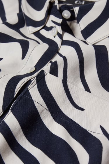 Dames - Blouse - met patroon - donkerblauw / crème wit