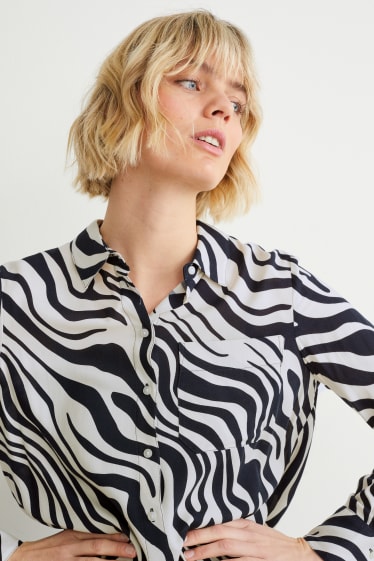 Dames - Blouse - met patroon - donkerblauw / crème wit