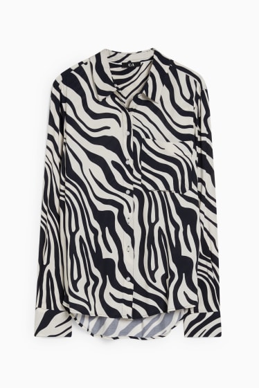 Dames - Blouse - met patroon - donkerblauw / crème wit