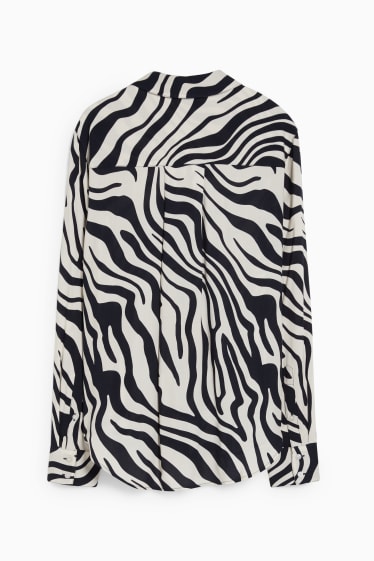 Dames - Blouse - met patroon - donkerblauw / crème wit
