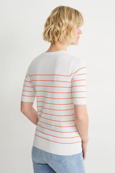 Women - Basic jumper - striped - orange / cremewhite