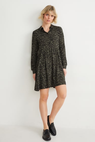 Women - Dress - patterned - dark green / black