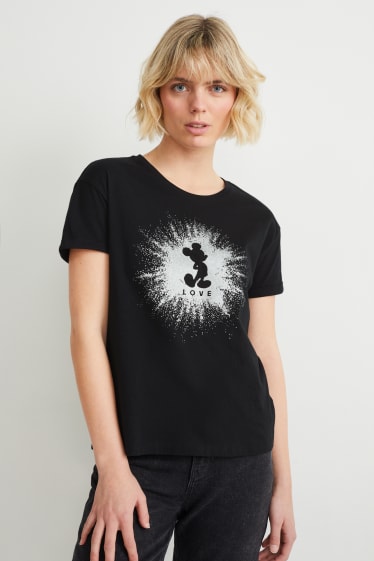 Femmes - T-shirt - finition brillante - Mickey Mouse - noir