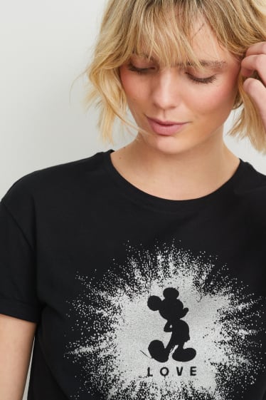 Damen - T-Shirt - Glanz-Effekt - Micky Maus - schwarz