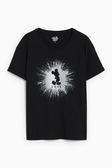 Damen - T-Shirt - Glanz-Effekt - Micky Maus - schwarz