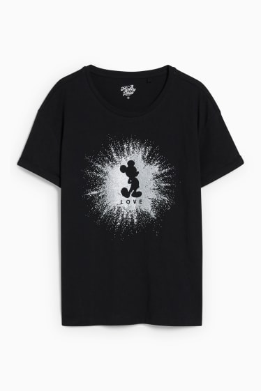 Femmes - T-shirt - finition brillante - Mickey Mouse - noir